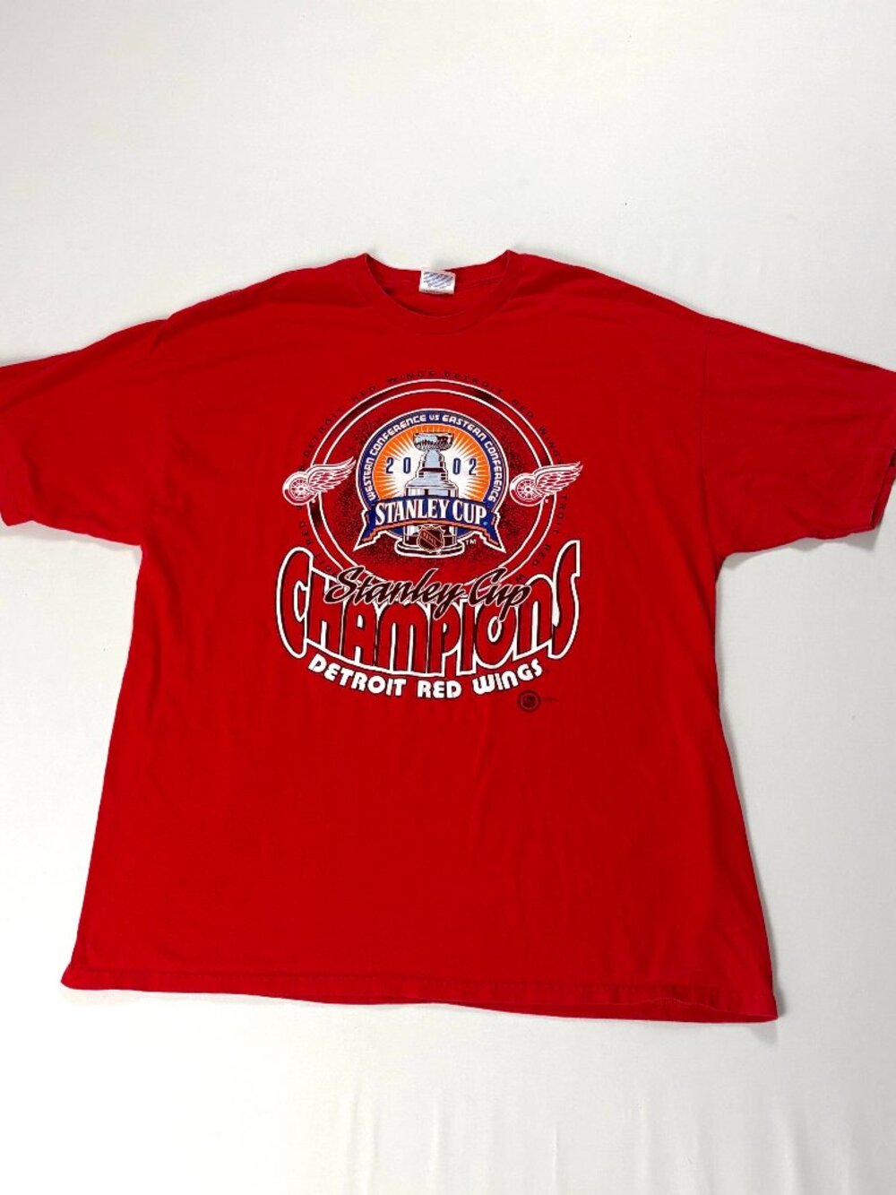 Detroit Red Wings Vintage 2002 Stanley Cup Champs Shirt Red 2XL NHL Hockey Y2K